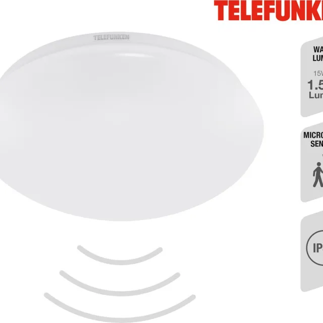 Telefunken Badkamerlamp - 601206TF - met bewegingsmelder - IP44 spatwaterdicht - 15W - 1500 lm - 28x6,5 cm - Wit