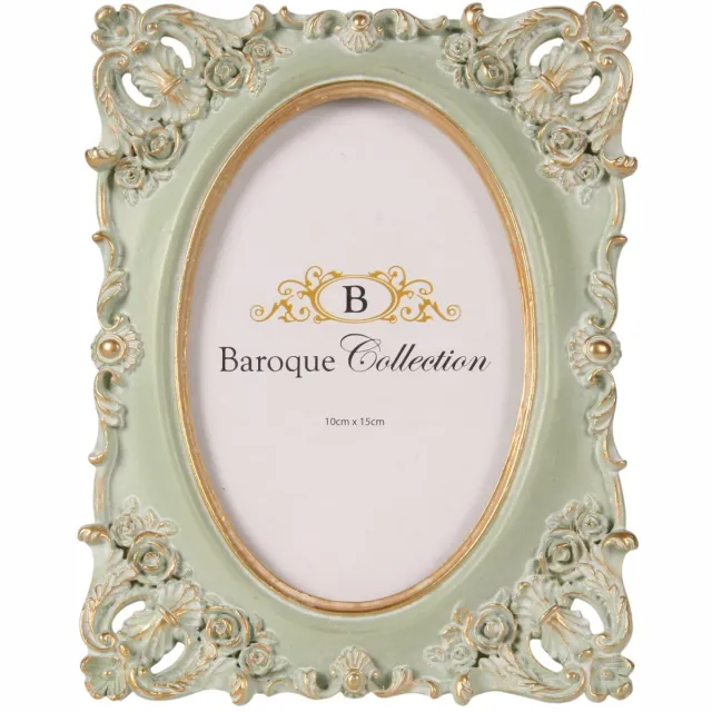 Baroque Fotolijst - Fotolijst 10 x 15 cm - Mint Groen - Resin - 19.5x15.5x1.8 - Polyresin Goud