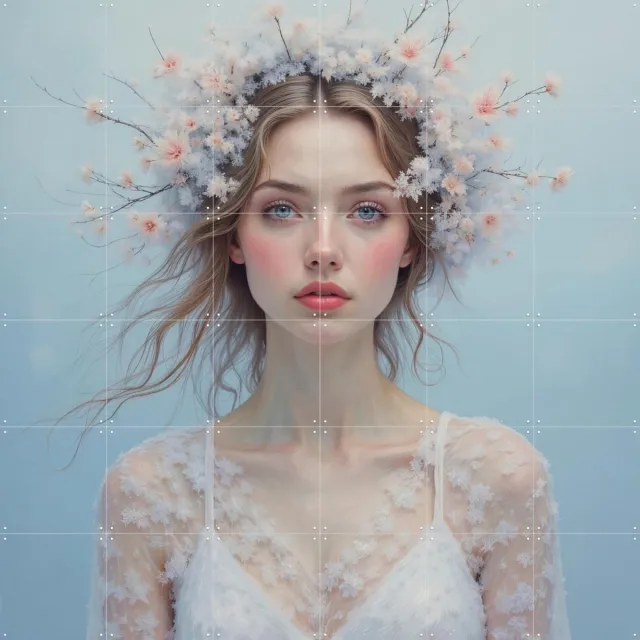 IXXI Daughter of Snowfall, IXXI Studio - 120 x 120 cm - Grote wanddecoratie en posters - Surrealisme, Fantasierijk, Woonkamer, Slaapkamer, Gang Blauw