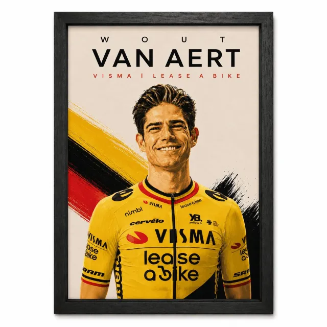 Joshimo Wout van Aert Poster | Wielrennen | Wieler Art | Inclusief Zwarte A4 Lijst