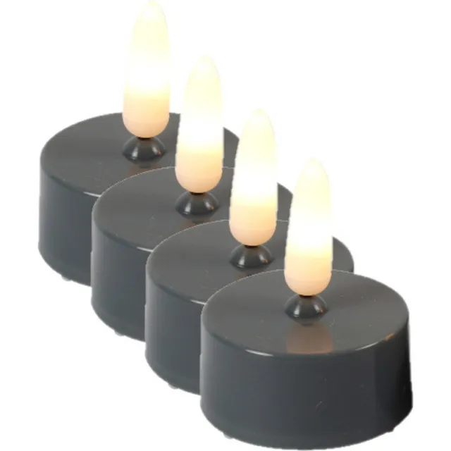 Countryfield LED theelichtjes/waxinelichtjes - 4x st - grijs - met timer - warm wit Antraciet