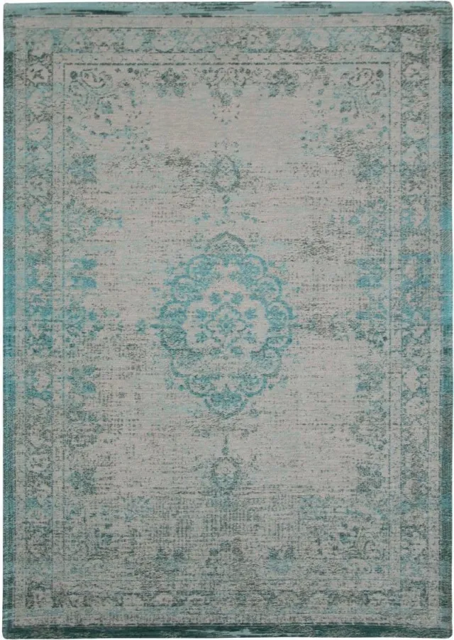 Louis de Poortere Wasbaar Binnen & Buiten Vloerkleed - 80 x 150 cm - Louis De Poortere Medallion Jade Oyster - Laagpolig Tapijt - Gerecycled PET - Made in Belgium - Circulair Blauw