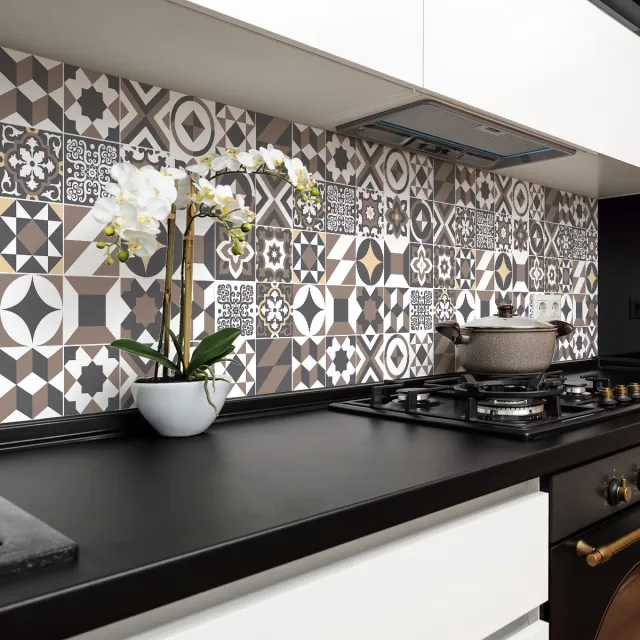 Ambiance Sticker Zelfklevende tegelmuurstickers voor keuken en badkamer - 24 cementtegelstickers, Azulejos Solenzara-stijl - 24 stickers, 20x20 cm Multi color