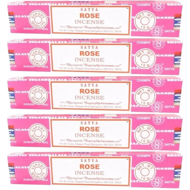 Satya Nag Champa wierook stokjes - Rose - 5x pakje van 12 stuks - 15 gram Multi