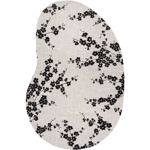 Louis de Poortere Wasbaar Binnen & Buiten Vloerkleed - 235 x 340 cm - Louis De Poortere Sakura Night Snow - Laagpolig Tapijt - Gerecycled PET - Made in Belgium - Circulair Zwart