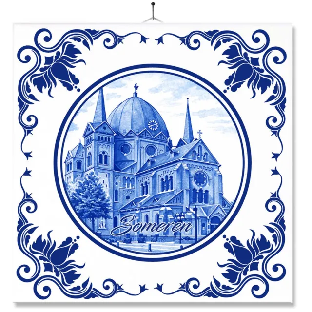 MC Living Tegel Met Opdruk | Someren | Delft Blauw | Cadeau | Inclusief Geschenkdoos | Standaard | Ophangsysteem Ontwerp 1