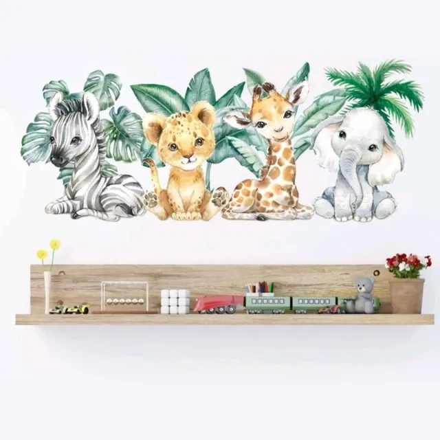 Bientje's muurstickers - Jungle dieren - Zebra - leeuw - giraf - olifant Multi color