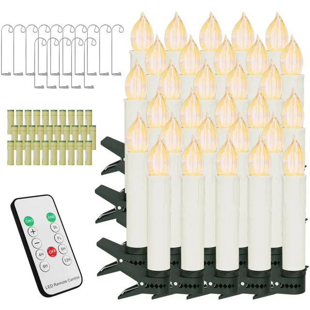 NAIZY LED Kaarsen 30 Stuks - Warm Wit - Kerstboomkaarsen met Clip - Timer & Afstandsbediening - IP44 - Batterijen Inbegrepen - NAIZY Warm wit licht