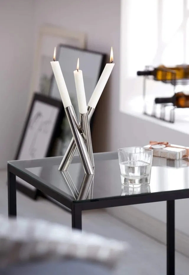 Philippi Kandelaar - Luxe Kaarshouder- Candle Holder – Kaarshouder – Kaarsenhouder – Woonkamer Accessoires Hoogglans gepolijst roestvrij staal.