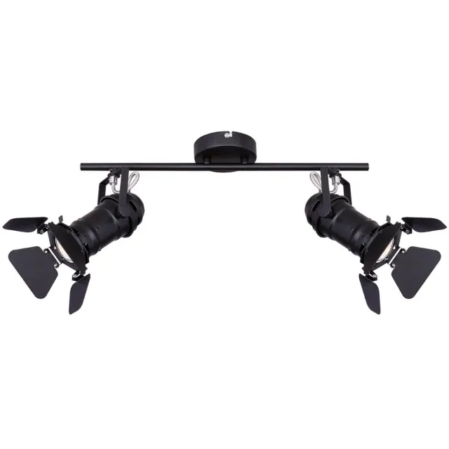 Globo Plafondlamp zwart spot strip 2 spots plafondlamp zwenkbaar filmset lichteffect, metaal, 2x GU10 stopcontacten, LxH54x26,5 cm