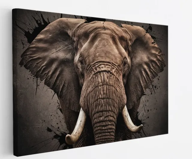 Saammp Canvas Schilderij - Olifant - Portret - Dieren - 150x100 - Foto op canvas - Wanddecoratie - muurdecoratie Woonkamer - Slaapkamer decoratie - Canvas Print Multicolor