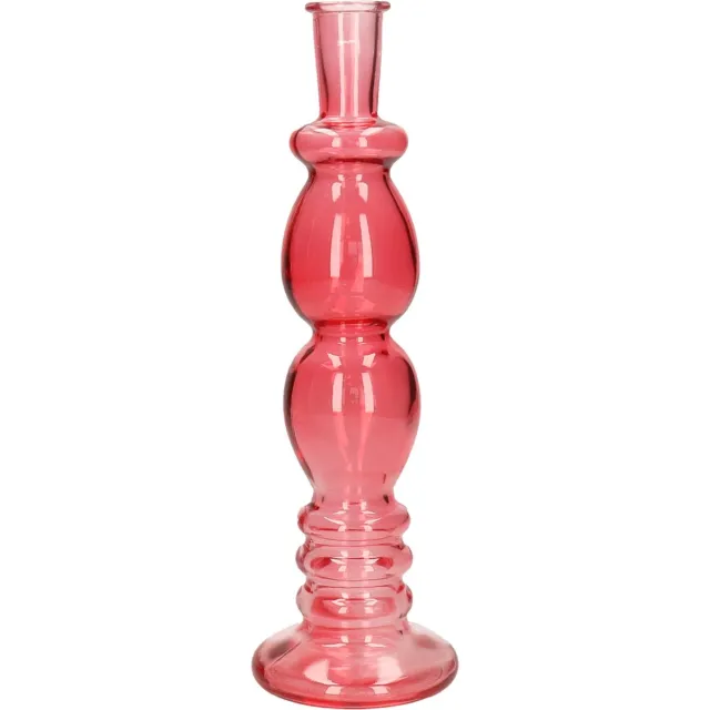 Ideas 4 Seasons Bloemenvaas/kandelaar Florence - koraal rood glas - helder - D9 x H28 cm - voor losse bloemen