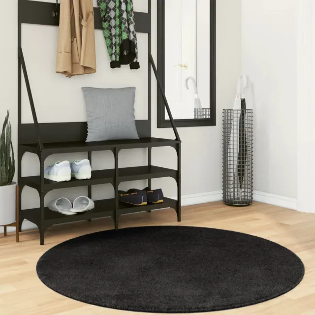 vidaXL Vloerkleed HUARTE laagpolig zacht wasbaar Ø 120 cm zwart, foto 2