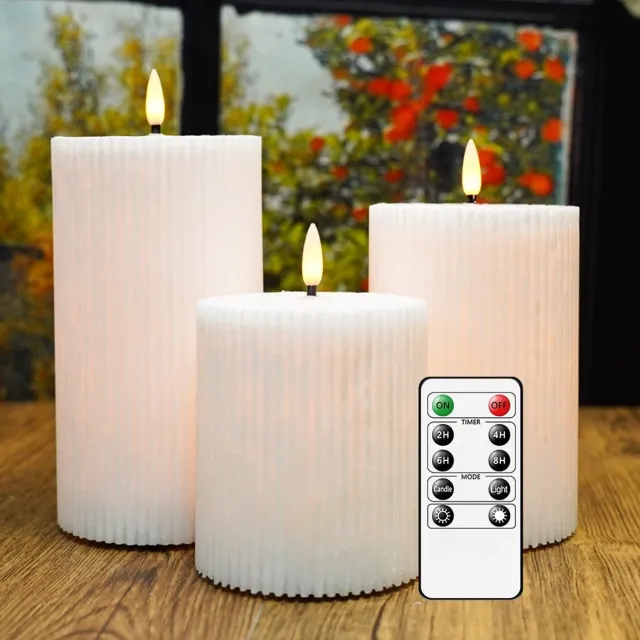 Moli LED Kaarsen 3 stuks-Batterijkaarsen,batterijen Kaarsen met afstandsbediening en timer-Wit Wit-02