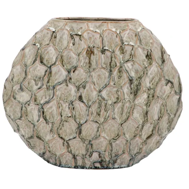 DK design Bloemenvaas Inga Jada - plat model - groen - 24 x 10 cm - moderne vaas - schub motief