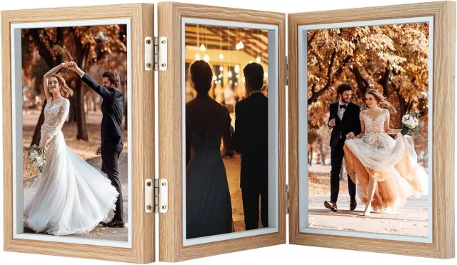Famanu 3-delige houten fotolijst collage met glasplaat, portretformaat, familiegeschenk