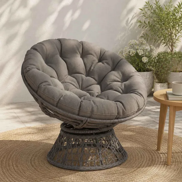 vidaXL Papasan Stoel Kussen VIANEN 100% Polyester Grijs Ø 130 x 12 cm