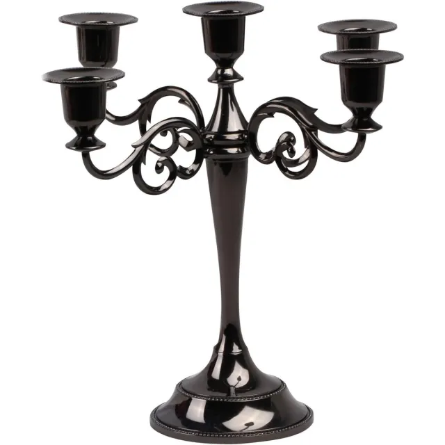 whiqutey Metalen-Kaarsenhouder-5-Armen-Pure-Kaarsenhouders-Pijlerkaarsen-26-Cm-Hoge-Kandelaar-Geschikt-1-2-1-Cm-Pijlerkaarsen-Diameter zwart
