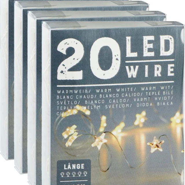 Cepewa Cepawa Draadverlichting lichtsnoer sterren - 4x - 220 cm - 20 leds - warm wit - batterij