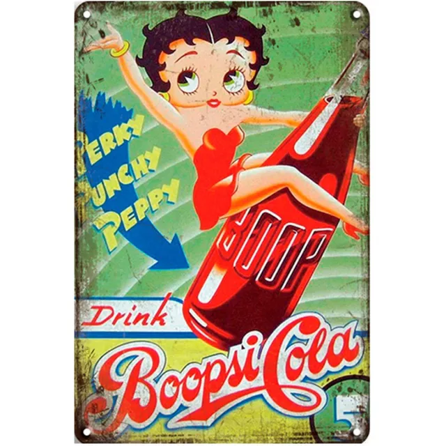 Signs-USA Eten - Drinken Sign - metaal - Betty-Boop-Cola - 20 x 30 cm Groen
