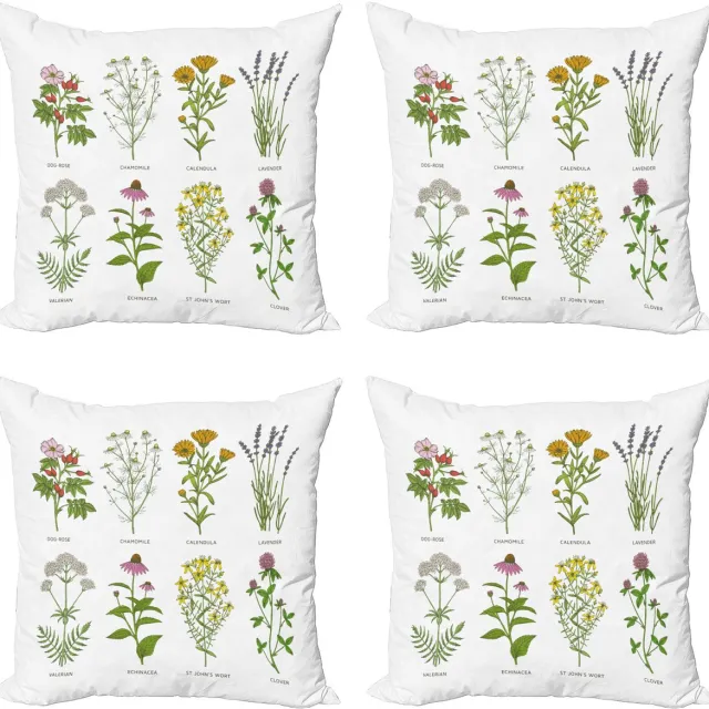 ABAKUHAUS Kraut Sierkussen Kussenhoes 4er Set, Naturkosmetik Bloemen, Modern Accent Dubbelzijdige Digitale Print, 50 x 50 cm, Meerkleurig