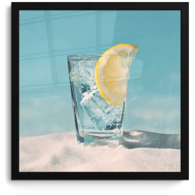 FrameYourWall Poster in lijst - Fotolijst 40x40 cm - Posters - Glas - ijsblokjes - Citroen - Posterlijst zwart - Decoratie - Wanddecoratie woonkamer - Muurdecoratie slaapkamer