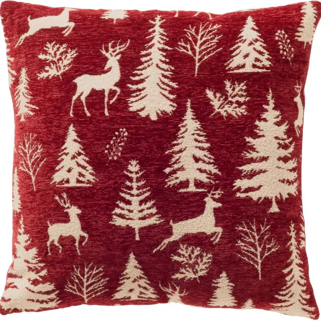 Textino GLORIA - kussenhoes 45x45 cm - chenille - kerstmotief - Scooter - rood, beige
