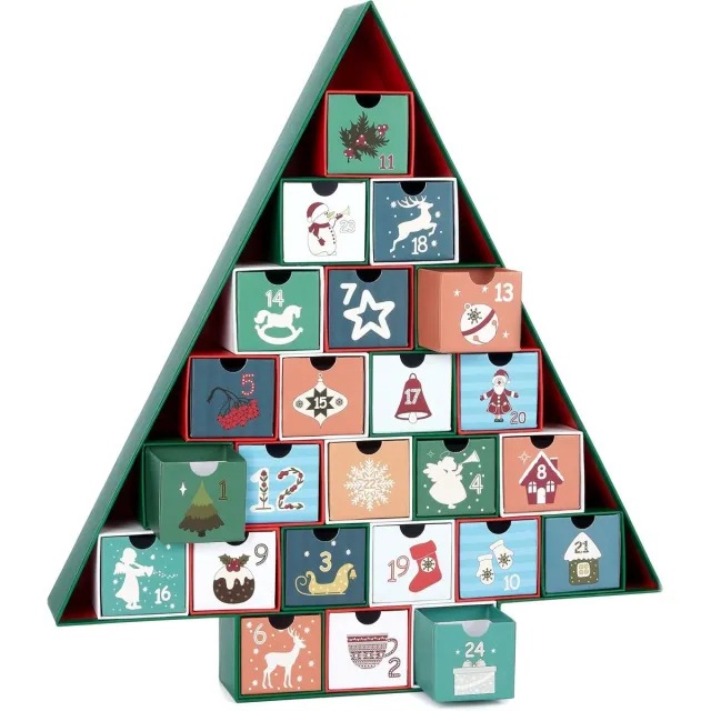 Brubaker Adventskalender om te Vullen - Kerstboom 2024 - DIY Kerstkalender met 24 Deurtjes voor Waardebonnen, Snoepjes en andere Verrassingen - 51 cm Hoog Gemaakt van Karton - Groen Gekleurd