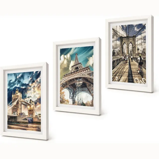 Coloray 3-Delige Schilderij Set - Bruggen en torens in Europese steden - 20x30 - Muurdecoratie - Wanddecoratie - Slaapkamer - Interieur Decoratie Witte lijst