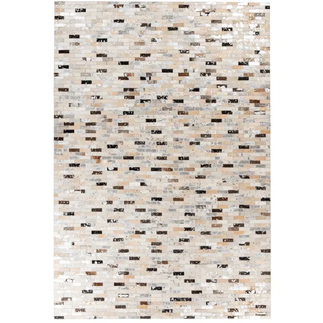 Padiro leren designvloerkleed - crème / offwhite - modern patchworkontwerp - met kleine rechthoeken - mozaïekstijl - voor vloerverwarming - handgenaaid - van leer