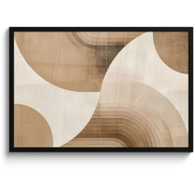 FrameYourWall Poster in lijst - Fotolijst 90x60 cm - Posters - Retro - Geometrische lagen - Aardetinten - Posterlijst zwart - Decoratie - Wanddecoratie woonkamer - Muurdecoratie slaapkamer