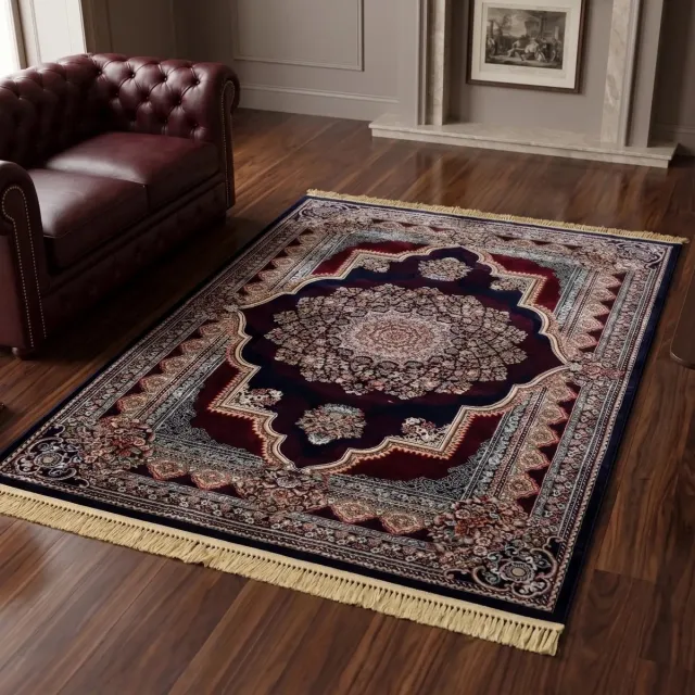 flycarpets Isfahan Klassiek Oosters Medaillon Vloerkleed - Blauw / Rood - 200x290 cm