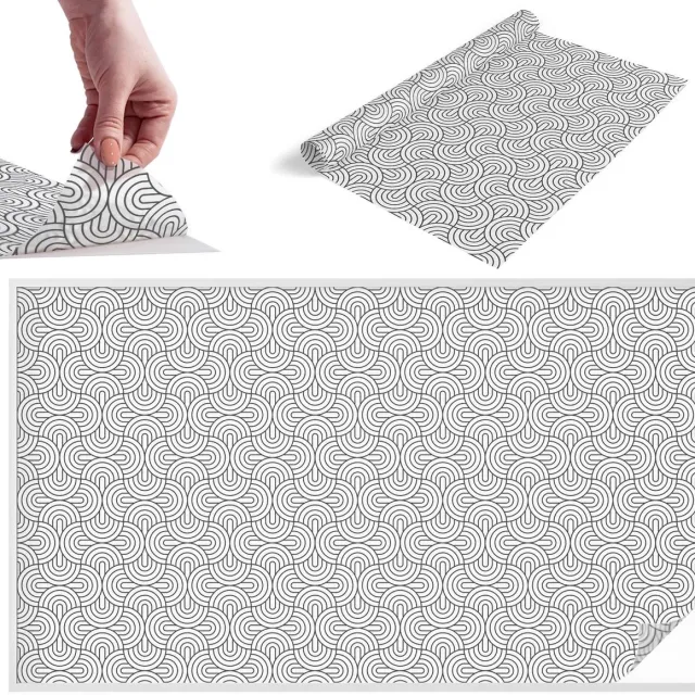 TULUP Raamfolie Anti inkijk - Geometrische halve cirkels Melkglas Folie - 200x116 cm - Zwart-wit Anti inkijk Raamfolie Glas in Lood - Zonwerende Raamfolie - Voor de woonkamer, voor het kantoor, voor de slaapkamer - Privacy Folie Raam Glas in Lood Zwart-wit - Geometrische halve cirkels