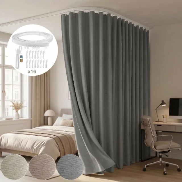 MUPOO Verduisterend Gordijn incl. Buigbare Rail - Kamerscherm - Privacy & Semi-Verduisterend - Premium Polyester - Privacy Ruimteverdeler - Slaapkamer & badkamer - 254x244cm - grijs -1 Stuk