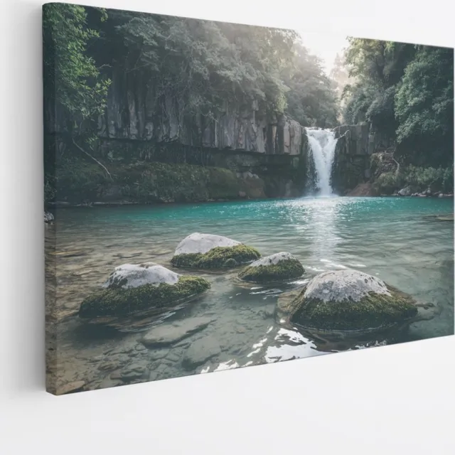 Saammp Canvas Schilderij - waterval in de jungle - Landschap - Natuur - 90x60 - Foto op canvas - Wanddecoratie - Muurdecoratie Woonkamer - Slaapkamer decoratie - Canvas Print Multicolor