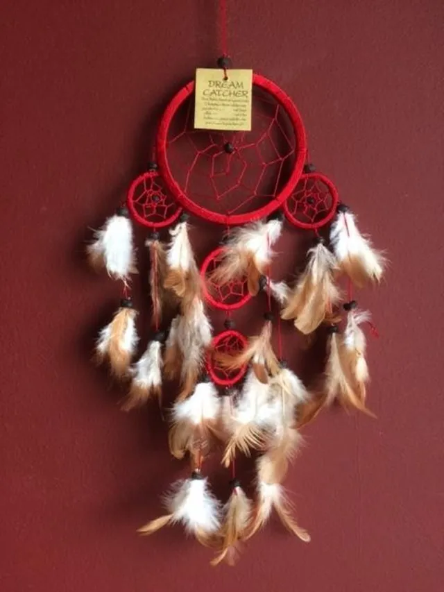 Zus & Zo Dromenvanger / Dreamcatcher Ø12cm met kleintjes - rood