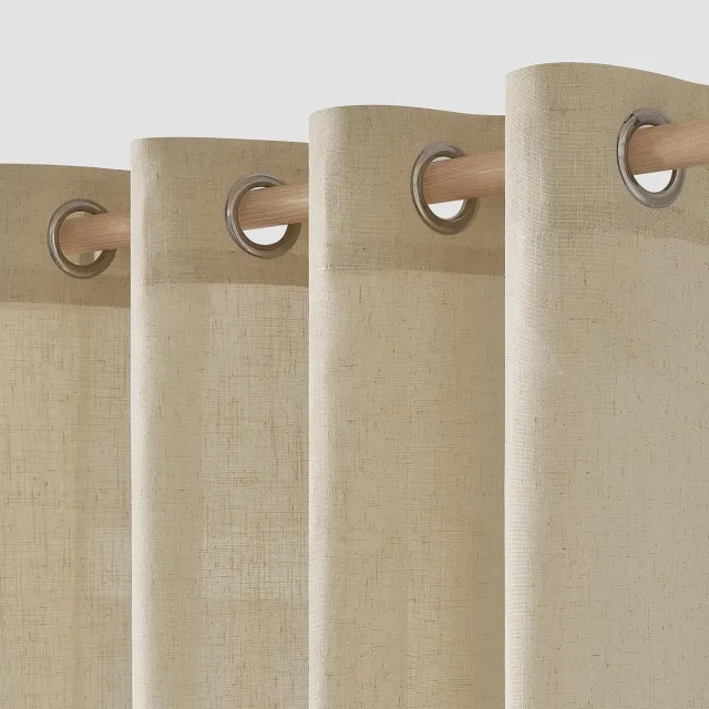 Ibenzoa Moderne Transparante Gordijnen voor Slaapkamer en Woonkamer met Linnen Uiterlijk - Beige 140 x 245 cm