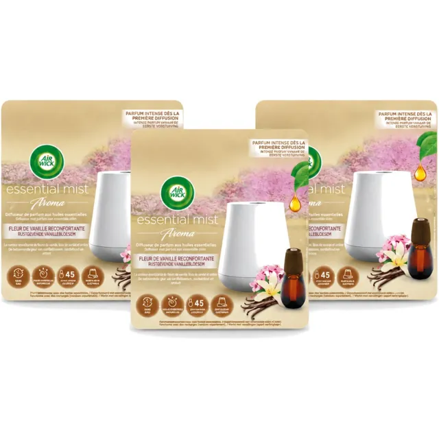 Air Wick 3 x Air Wick Essential Mist - Elektrische Geurverspreider - Starterkit - Rustgevende Vanillebloesem - 20ml - Voordeelverpakking - 3 stuks Wit