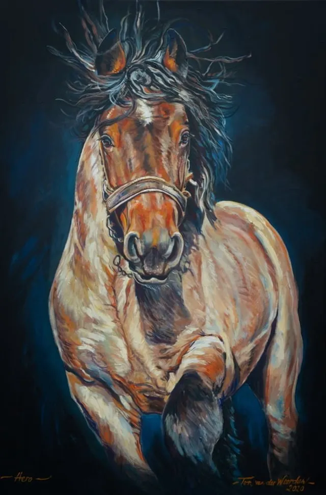 Ton van der Weerden Trekpaarden schilderij TW31 - Foto - Ton van der Weerden - Fine Art Print op fotokwaliteit papier - 40 x 60 cm bruin