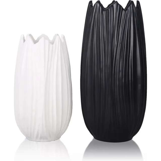 meerklose Keramische vazen ​​21 / 28cm Bloempot Set van 2 Kleine zwart-witte tafelvaas Moderne plantenpot Woonkamer Deco Tuin Woondecoratie Als geschenk zwart,wit