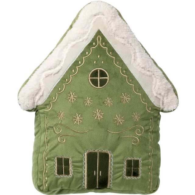 Textino COTTAGE - sierkussen 35x30x5 cm - huis - Bronze Green - groen, wit