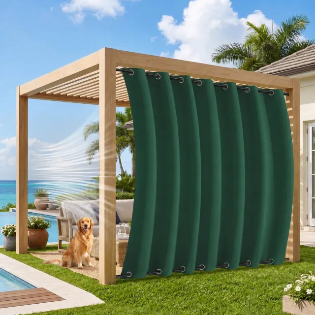 MUPOO Extra Brede Buitengordijnen Waterdicht&Windbestendig 254cm- Met Dubbele Bevestiging Boven en Onder - Verduisterend &UV Werend - Outdoor Gordijnen voor Overkapping, Balkon & Tuin - 254x213 cm - Groente - 1 Stuk (Rideau Extérieur Imperméable)
