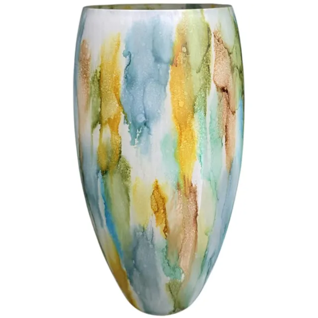 Terroso Aurora - Glazen Bloemenvaas – Blauw Groen Marmerlook – 38 cm hoog – Uniek Design – Decoratief en Modern Interieur