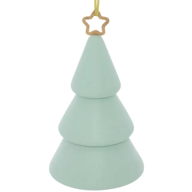 Feeric lights & Christmas Kerstboomversiering met 3D-kerstboommotief en groene houten ster, 10 cm Modèle A