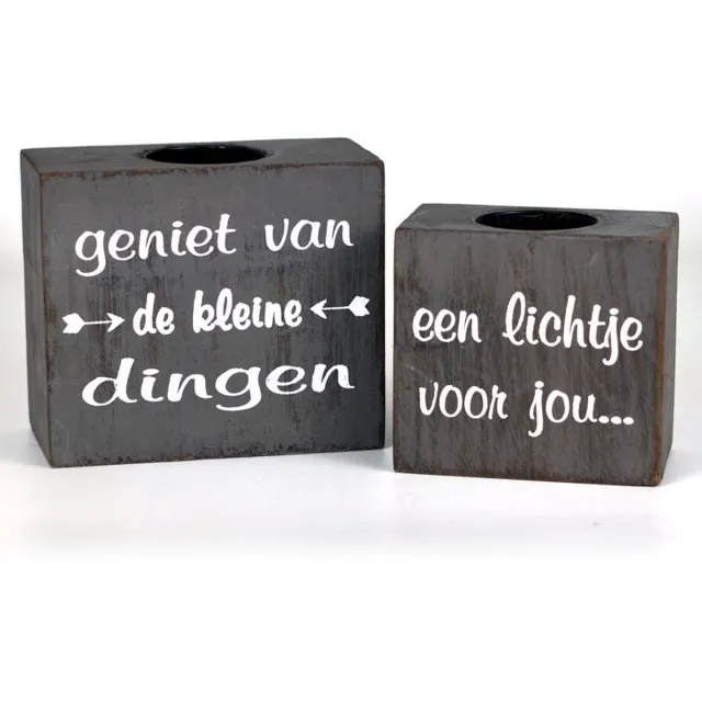 Bij Chris Waxinehouder set - geniet 10x12 cm - een lichtje voor jou 7x9 cm Grey