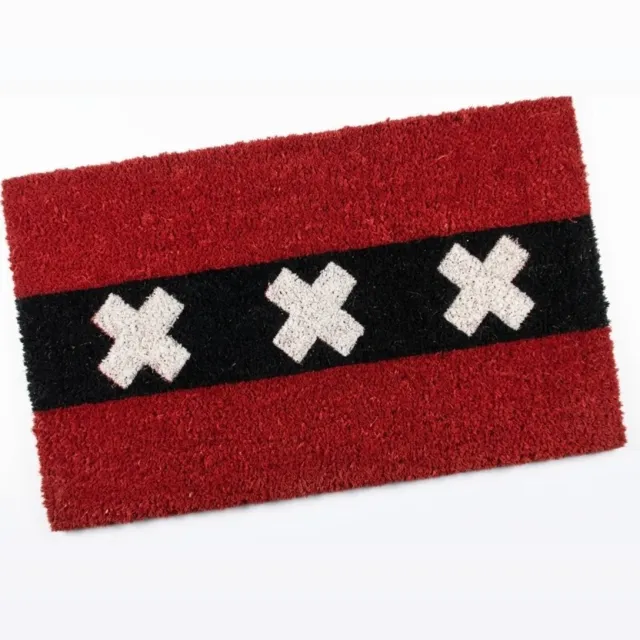 Herenhuis Amsterdam Deurmat - Kokosvezel - Deurmat binnen - 40 x 70 cm - Amsterdamse vlag - Ajax - Origineel Cadeau - Deurmat buiten - Antislip Rood