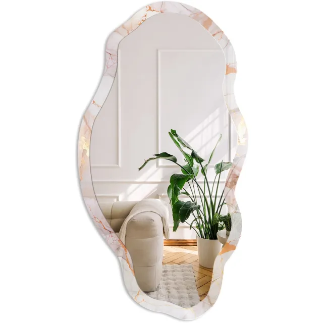 Coloray Marmeren Elegantie Spiegel - Wit Moderne Rechthoekige Wandspiegel - Organische Spiegel - Woonkamer - Klassiek - 45x90 cm - Totale afmeting 52x97 cm Wit Marmerlook, Wit
