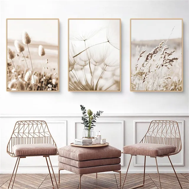 Premium 3-delige premium posterset, foto's, woonkamer, decoratie, slaapkamer, mooie poster, hangend schilderij, wandafbeeldingen, woonkamer, slaapkamer, wanddecoratie, zonder lijst (40 x 50 cm) beige