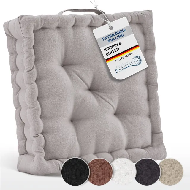 Beautissu Mila - Zitkussen Matraskussen 50x50x8 cm - vloerkussen met praktische draaggreep - kussen taupe
