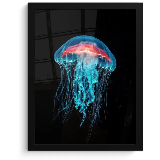 FrameYourWall Poster in lijst - Fotolijst 30x40 cm - Posters - Kwal - Tentakels - Blauw - Licht - Posterlijst zwart - Decoratie - Wanddecoratie woonkamer - Muurdecoratie slaapkamer Kwal - Tentakels - Licht